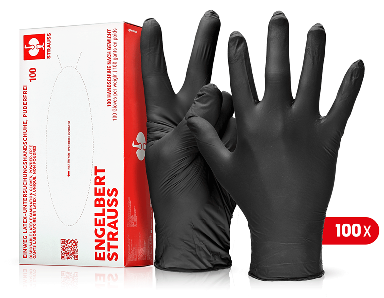 Vue principale, Gants à usage unique, Gants laboratoire en latex à unique, non poudrés, noir