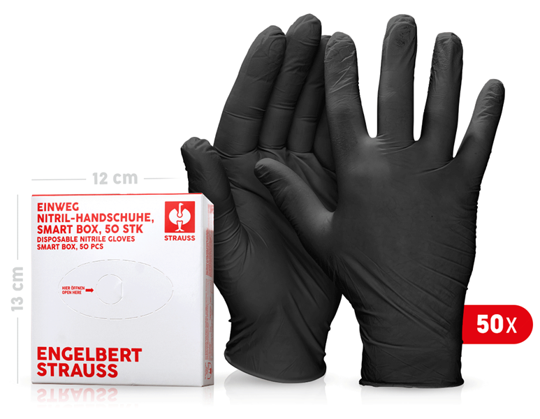 Vue principale, Gants à usage unique, Gants nitrile usage unique, non poudre, smart box, noir