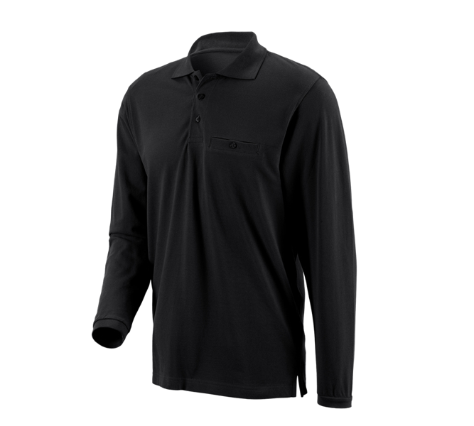 Vue principale, Hommes, e.s. Longsleeve polo cotton Pocket, noir