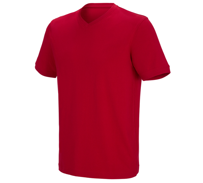 Vue principale, T-Shirts, e.s. T-shirt cotton stretch V-Neck, rouge vif