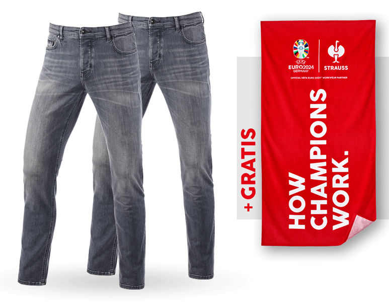 SET: 2x e.s. 5-Pocket-Stretch- Jeans,slim+Badetuch