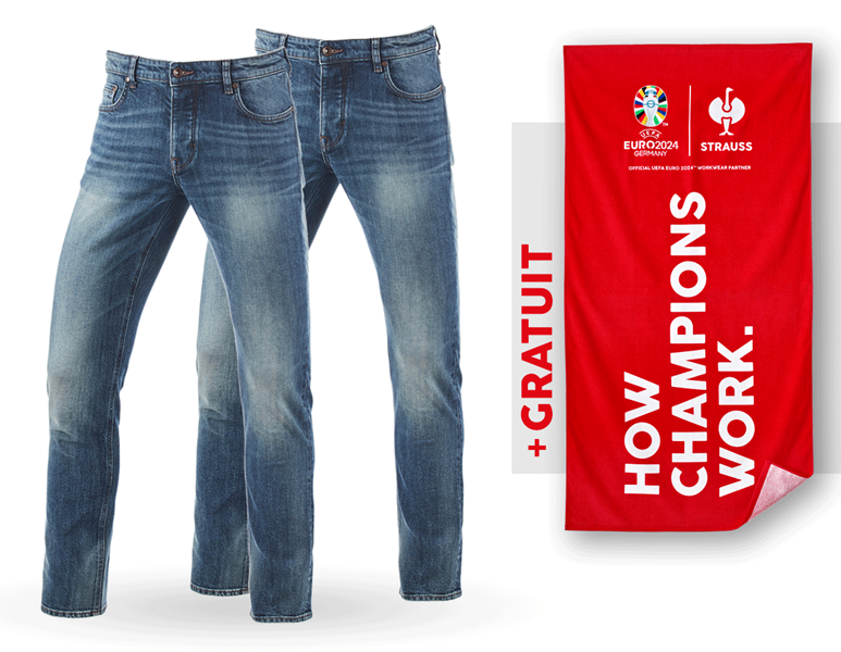 KIT : 2x e.s. jeans stretch 5 poches,slim+serviett