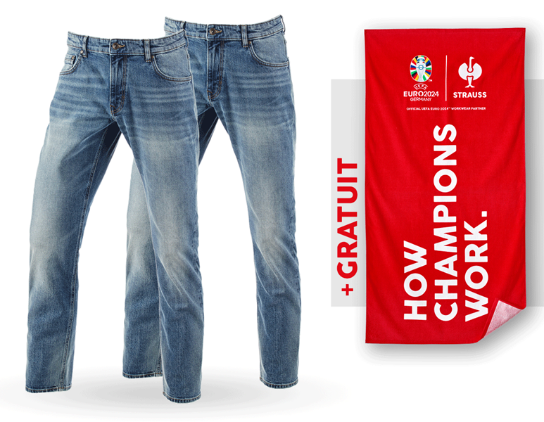 KIT : 2x jeans stretch 5 poches, straight+serviett