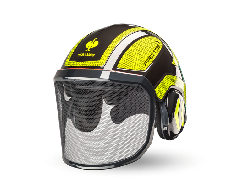 Vue principale, Sécurité au travail, e.s. Casque de forestier Protos®, noir/jaune fluo