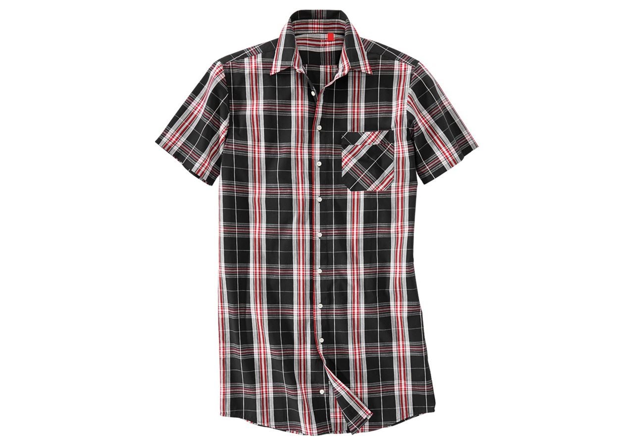 Shirts & Co.: Kurzarm-Hemd Lübeck, extra lang + schwarz/rot/weiß