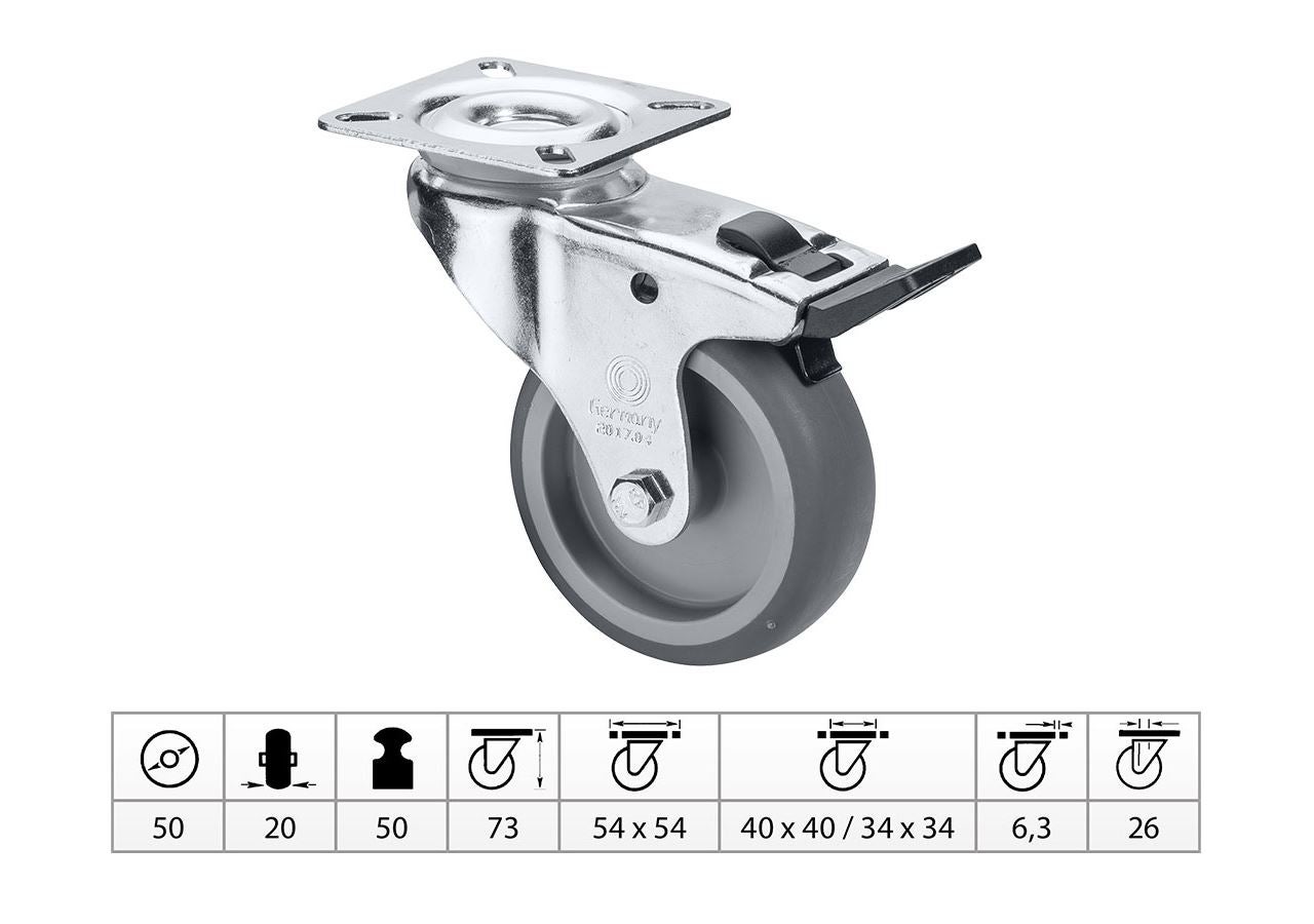 Rouleau transporteur: Roulette pivotante avec blocage de roue / total