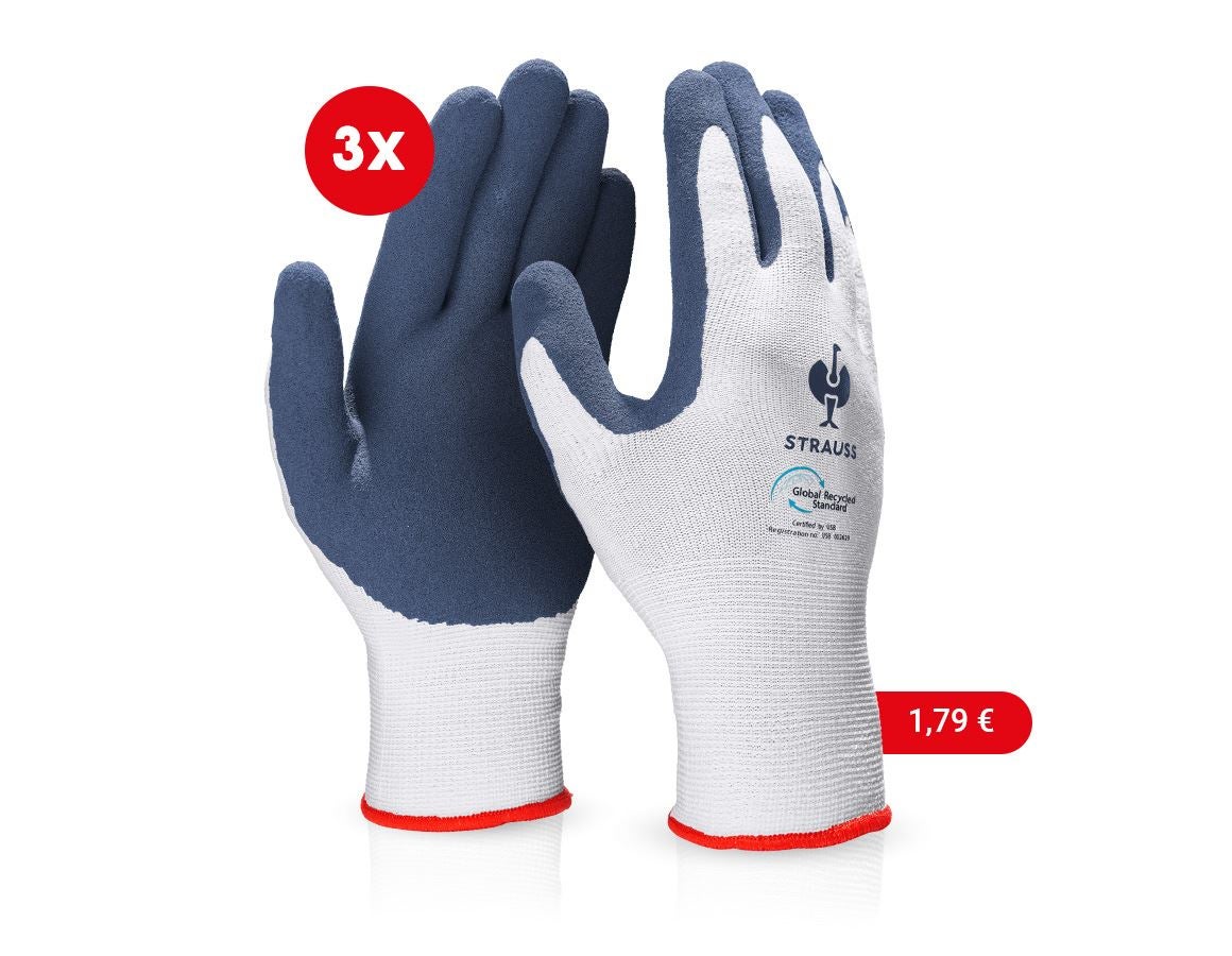 Revêtement: e.s. Gants en mousse latex recycled, 3 paires + bleu/blanc