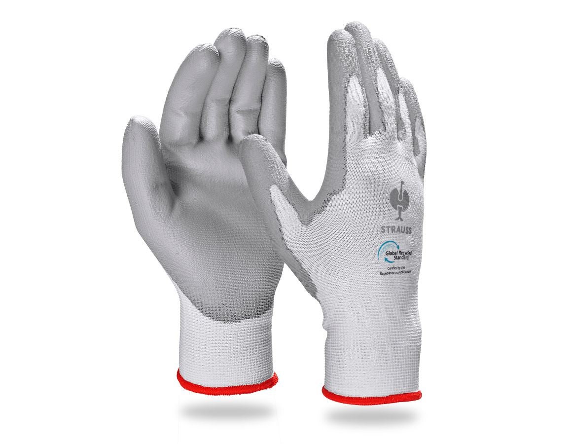 Arbeitsschutz: e.s. PU-Handschuhe recycled, 3 Paar + grau/weiß