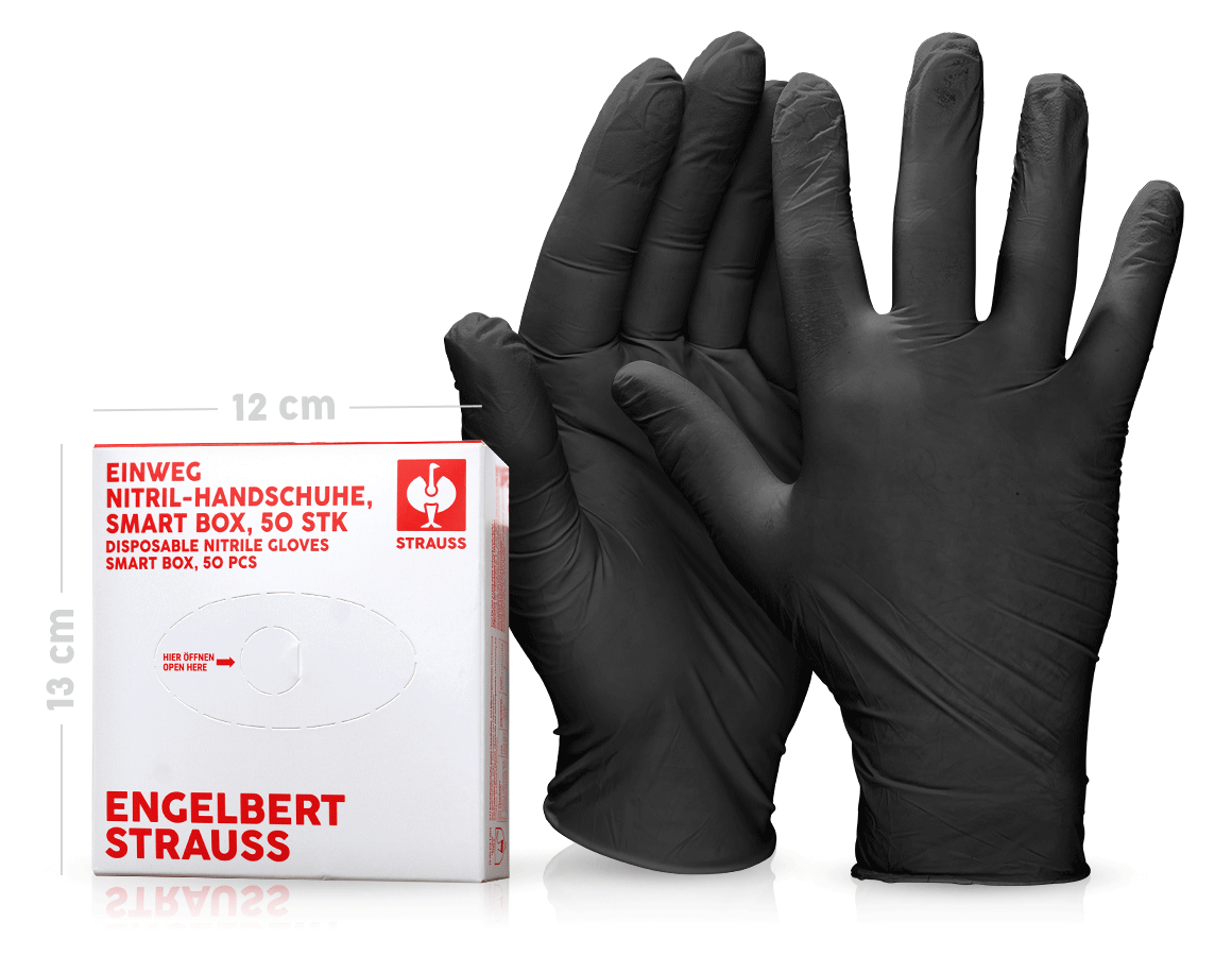 Einweghandschuhe: Einweg Nitril-Handschuhe, puderfrei, smart box + schwarz