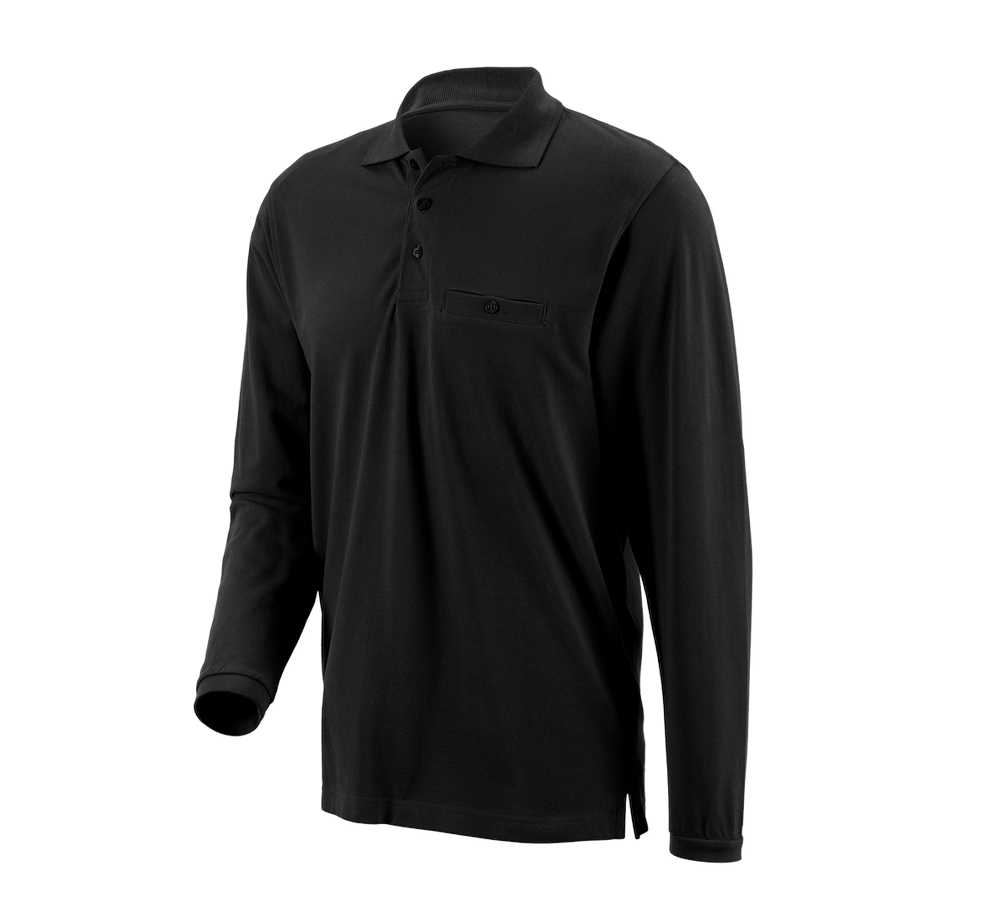 Shirts & Co.: e.s. Longsleeve-Polo cotton Pocket + schwarz