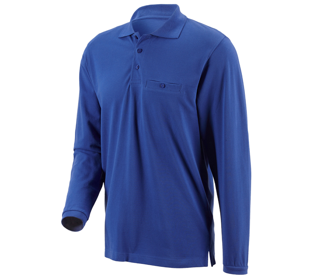Shirts & Co.: e.s. Longsleeve-Polo cotton Pocket + kornblau