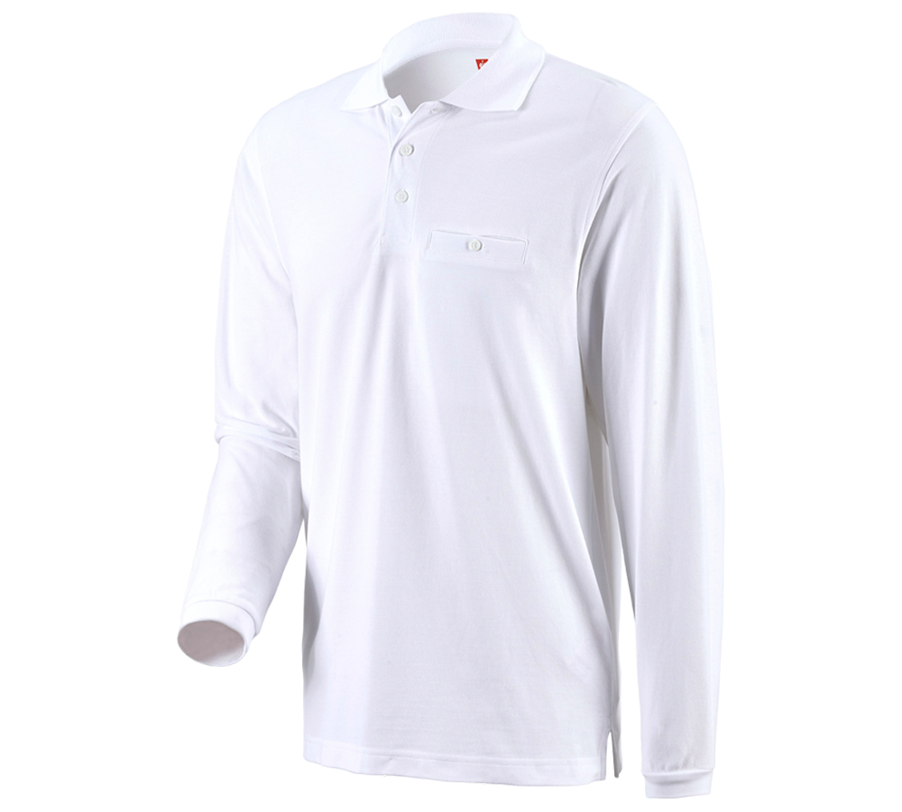 Shirts & Co.: e.s. Longsleeve-Polo cotton Pocket + weiß