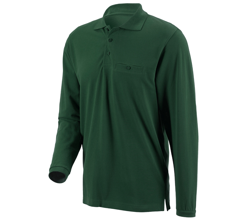 Shirts & Co.: e.s. Longsleeve-Polo cotton Pocket + grün