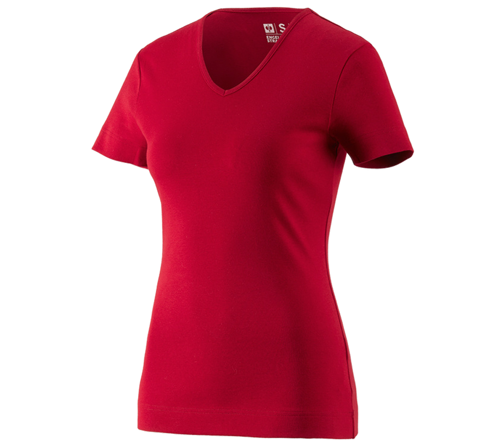 Installateurs / Plombier: e.s. T-shirt cotton V-Neck, femmes + rouge vif