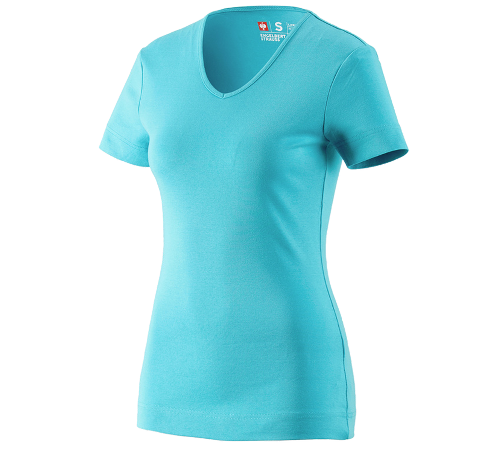 Installateurs / Plombier: e.s. T-shirt cotton V-Neck, femmes + bleu capri