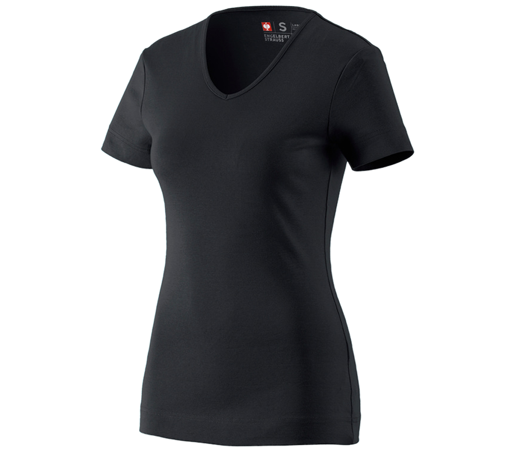 Horti-/ Sylvi-/ Agriculture: e.s. T-shirt cotton V-Neck, femmes + noir