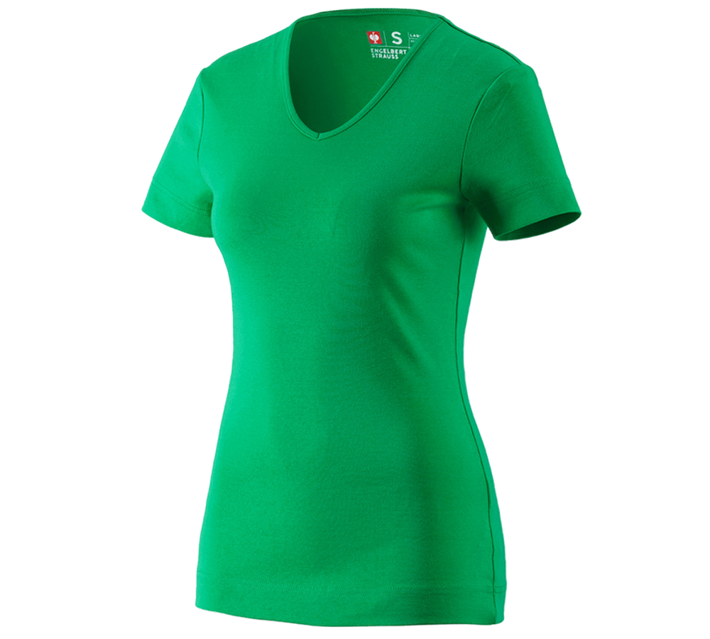 Galabau / Forst- und Landwirtschaft: e.s. T-Shirt cotton V-Neck, Damen + grasgrün