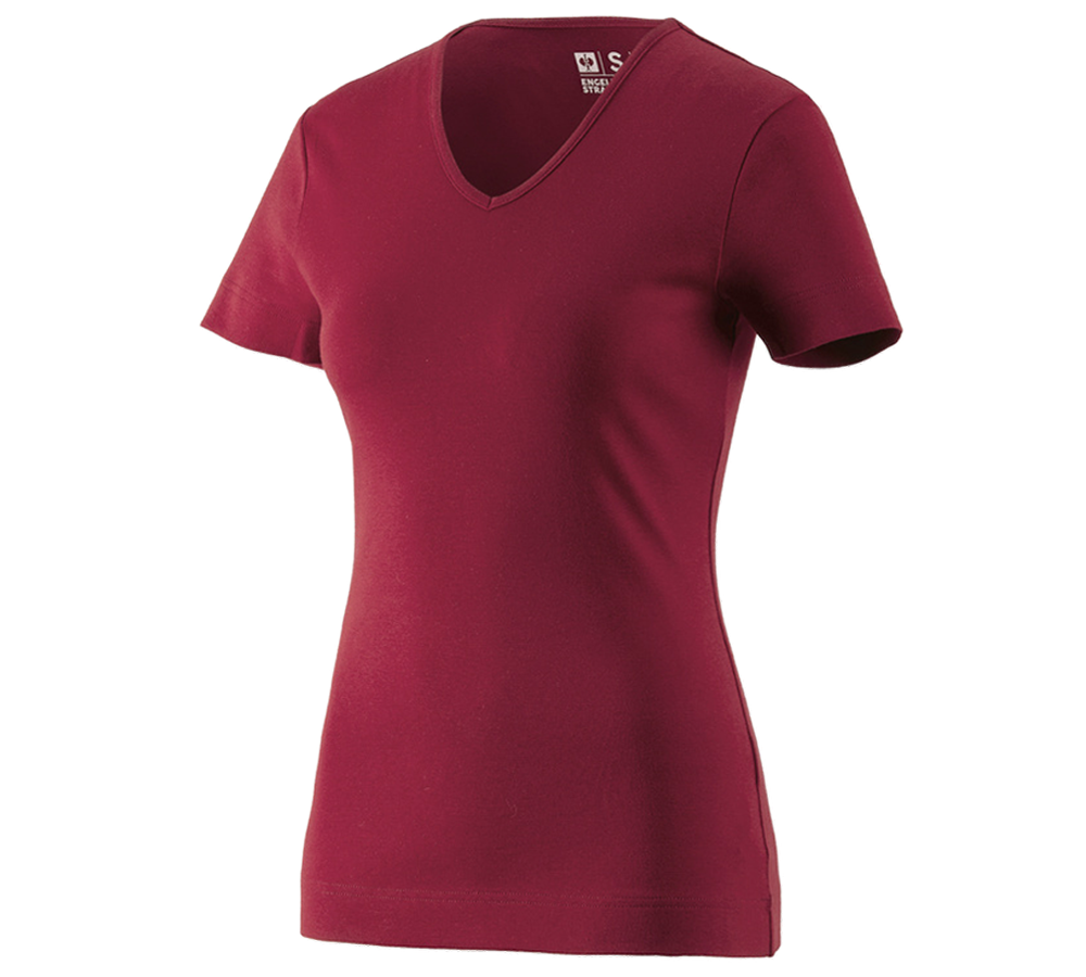 Horti-/ Sylvi-/ Agriculture: e.s. T-shirt cotton V-Neck, femmes + bordeaux
