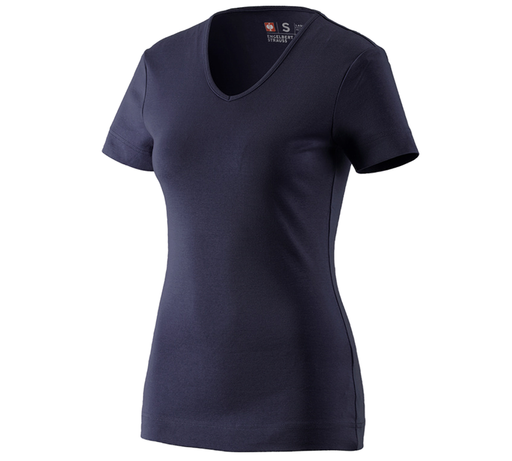 Hauts: e.s. T-shirt cotton V-Neck, femmes + bleu foncé