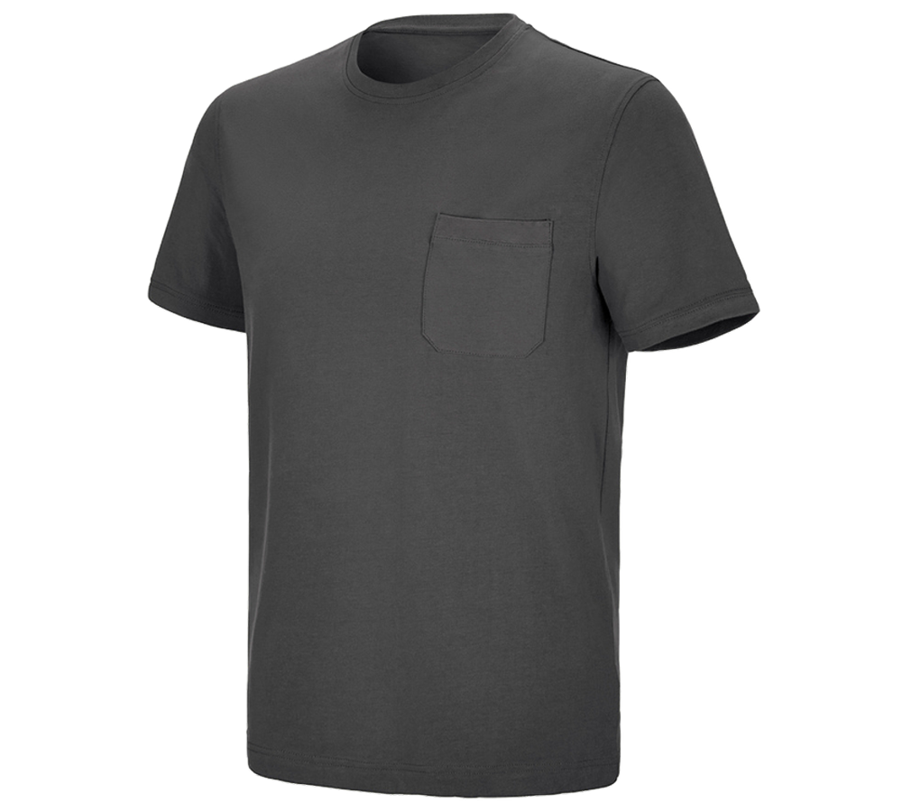 Hauts: e.s. T-shirt cotton stretch Pocket + anthracite