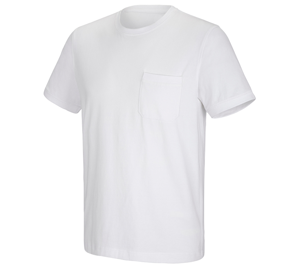 Hauts: e.s. T-shirt cotton stretch Pocket + blanc