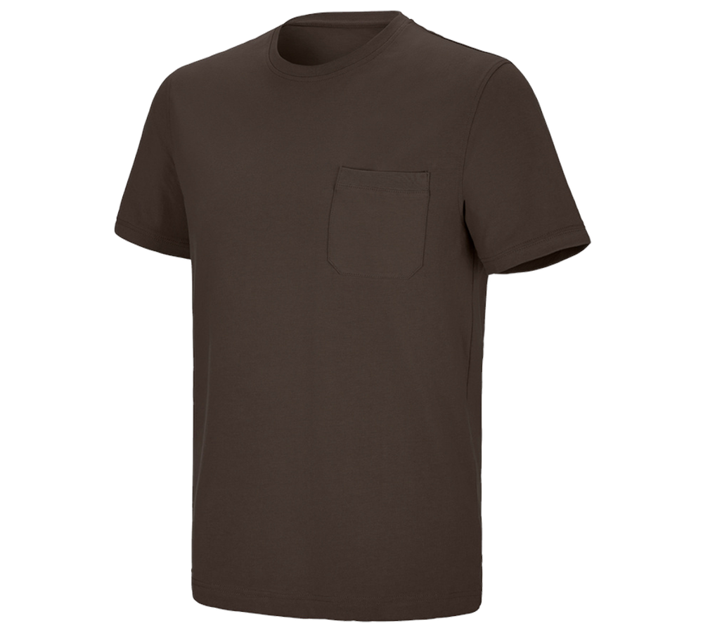 Hauts: e.s. T-shirt cotton stretch Pocket + marron