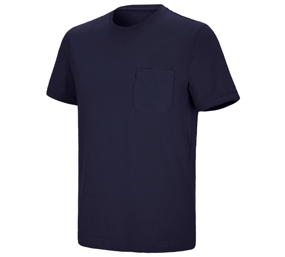 Hauts: e.s. T-shirt cotton stretch Pocket + bleu foncé