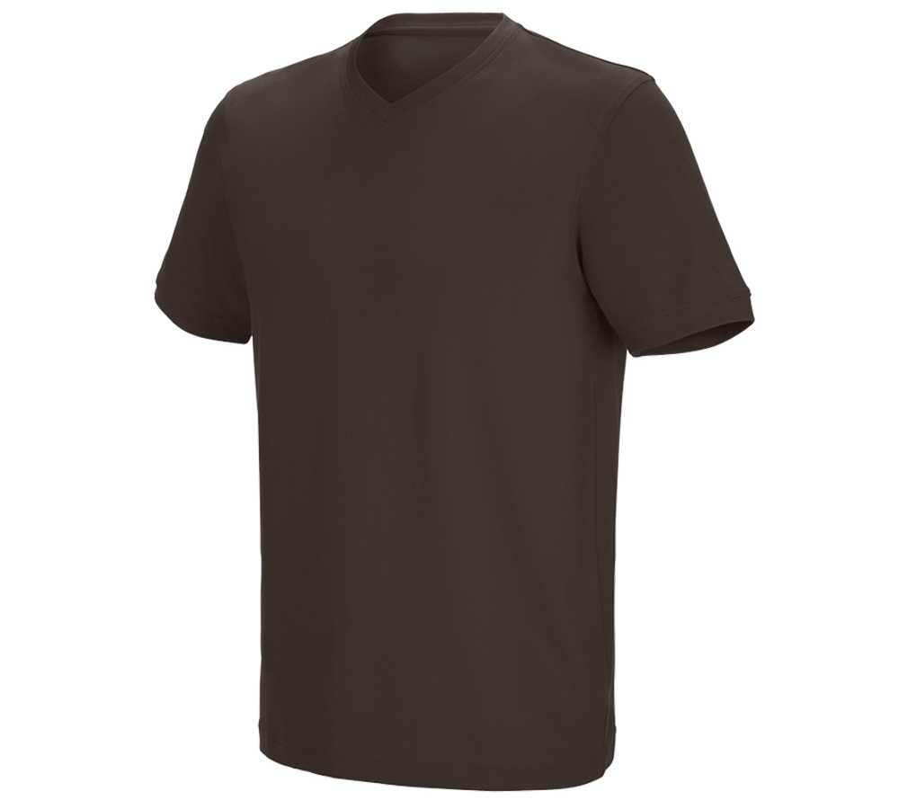 Horti-/ Sylvi-/ Agriculture: e.s. T-shirt cotton stretch V-Neck + marron