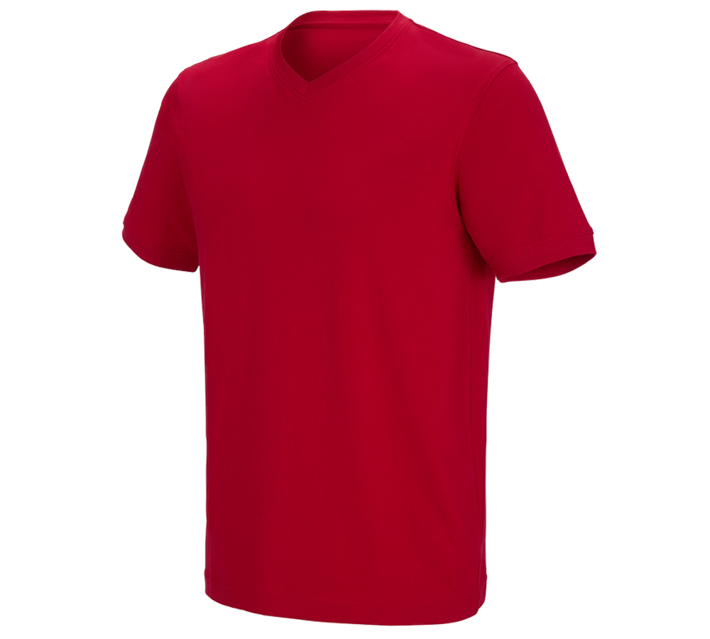Menuisiers: e.s. T-shirt cotton stretch V-Neck + rouge vif