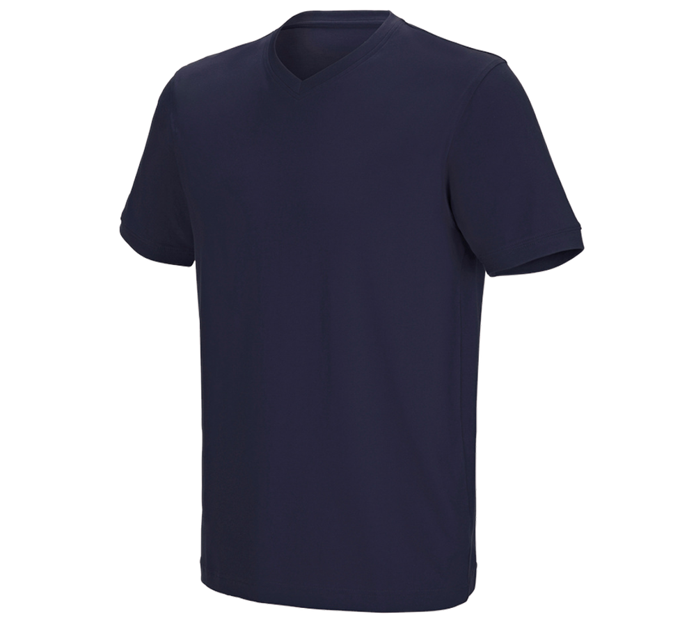 Installateurs / Plombier: e.s. T-shirt cotton stretch V-Neck + bleu foncé
