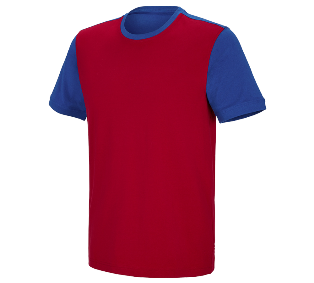 Hauts: e.s. T-shirt cotton stretch bicolor + rouge vif/bleu royal