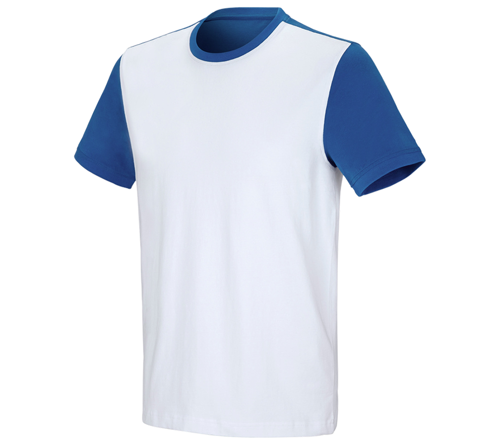 Hauts: e.s. T-shirt cotton stretch bicolor + blanc/bleu gentiane