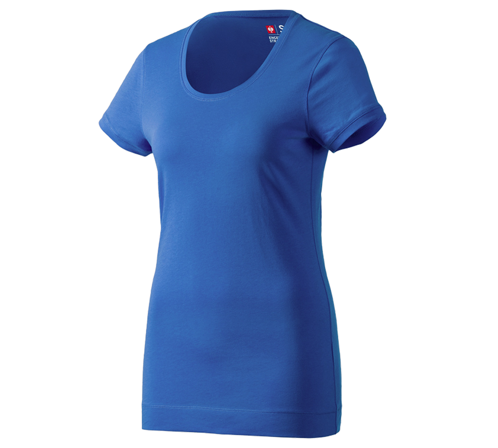 Hauts: e.s. Long shirt cotton, femmes + bleu gentiane