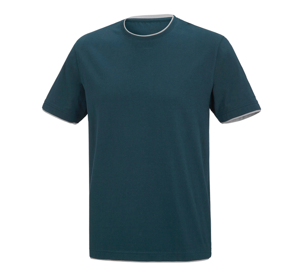 Hauts: e.s. T-Shirt cotton stretch Layer + bleu marin/platine