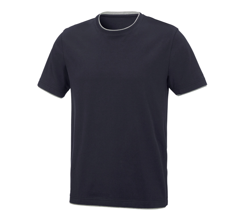 Menuisiers: e.s. T-Shirt cotton stretch Layer + bleu foncé/gris mélange