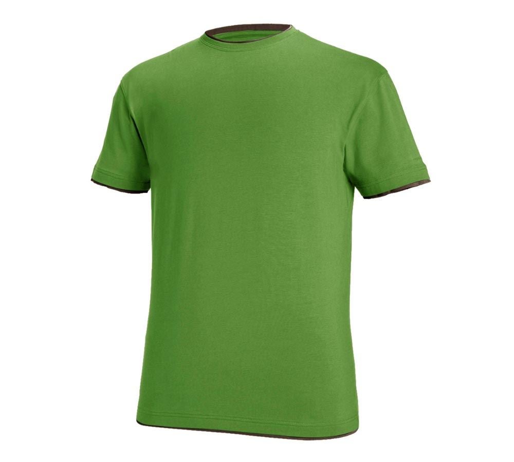 Hauts: e.s. T-Shirt cotton stretch Layer + vert d'eau/marron