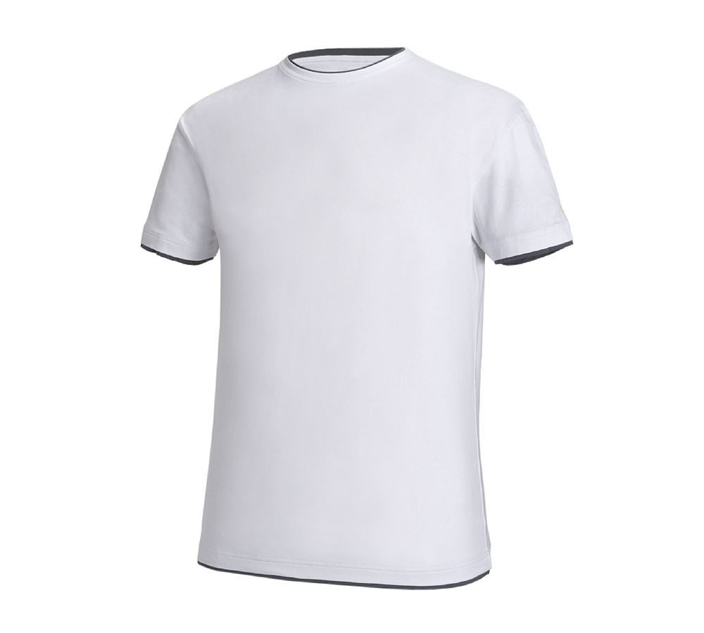 Hauts: e.s. T-Shirt cotton stretch Layer + blanc/gris