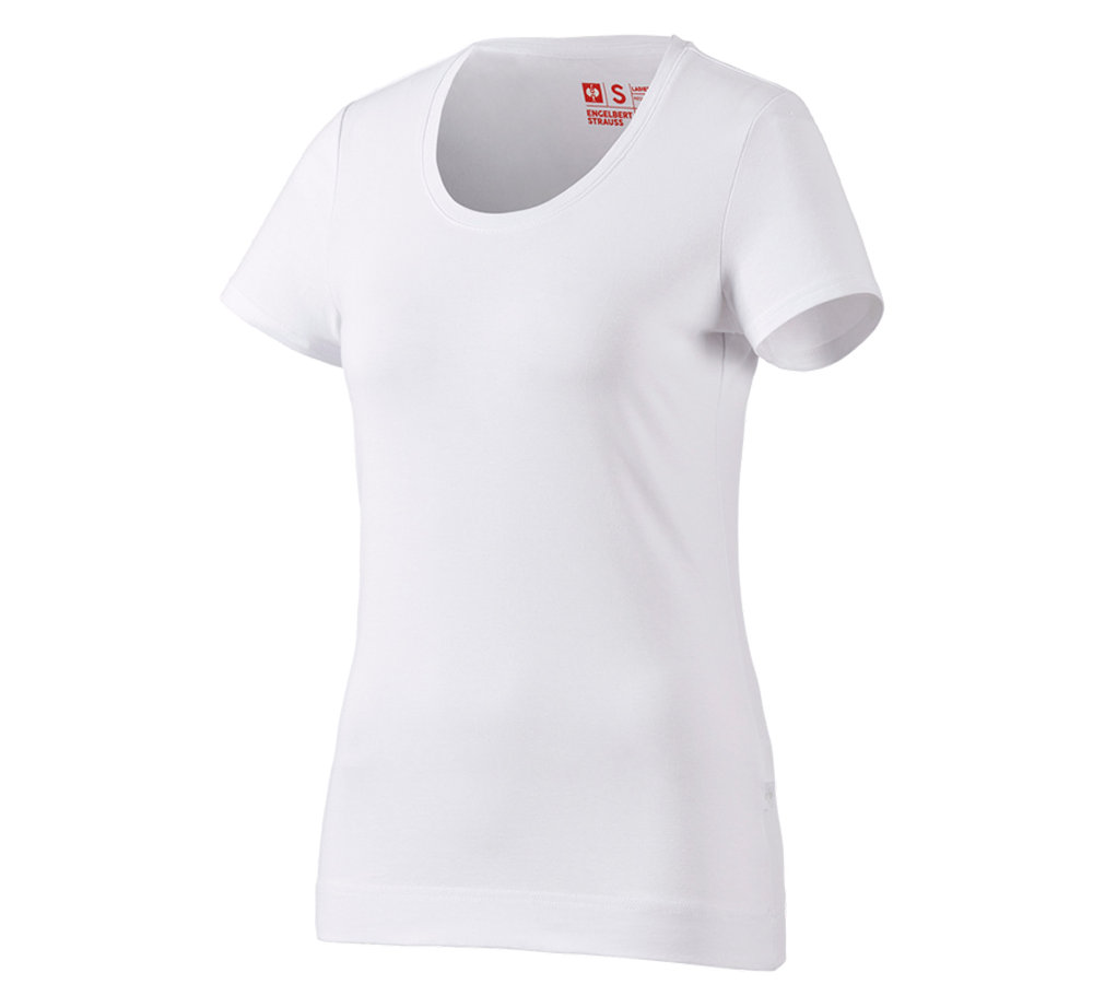 Hauts: e.s. T-shirt cotton stretch, femmes + blanc