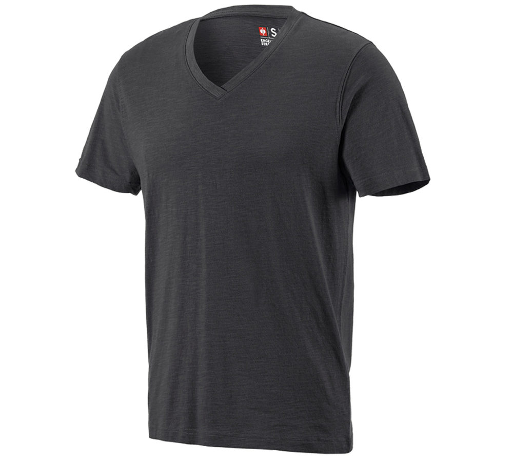 Shirts & Co.: e.s. T-Shirt cotton slub V-Neck + graphit