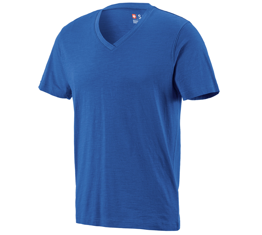 Menuisiers: e.s. T-shirt cotton slub V-Neck + bleu gentiane