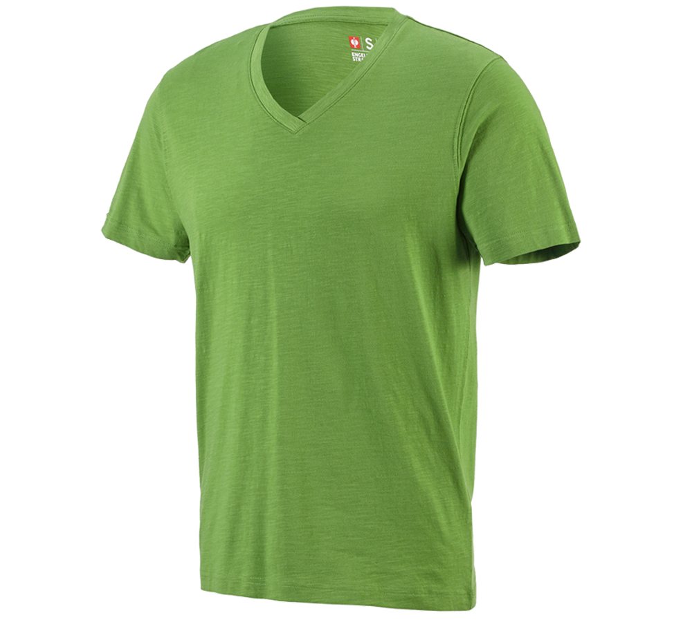Horti-/ Sylvi-/ Agriculture: e.s. T-shirt cotton slub V-Neck + vert d'eau