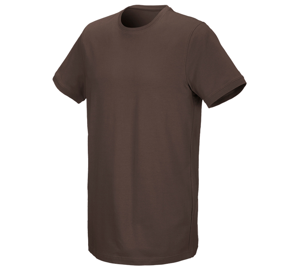 Thèmes: e.s. T-Shirt cotton stretch, long fit + marron