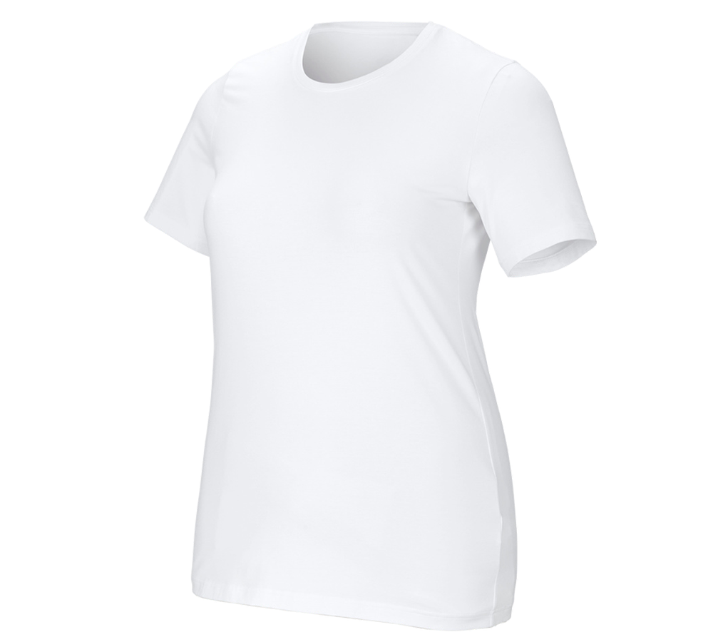 Hauts: e.s. T-Shirt cotton stretch, femmes, plus fit + blanc