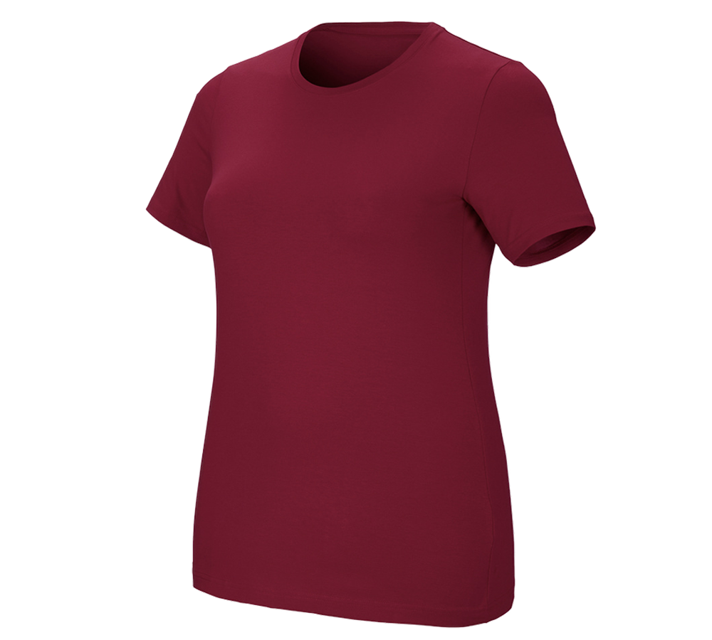 Hauts: e.s. T-Shirt cotton stretch, femmes, plus fit + bordeaux