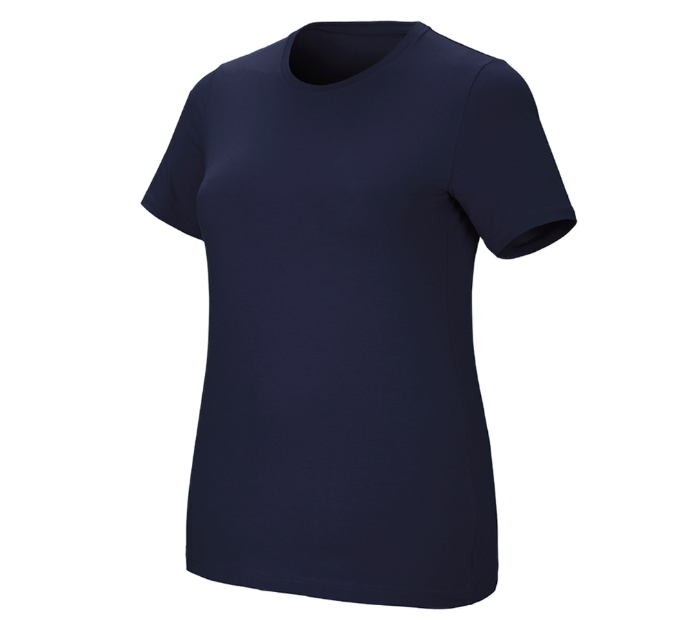 Hauts: e.s. T-Shirt cotton stretch, femmes, plus fit + bleu foncé