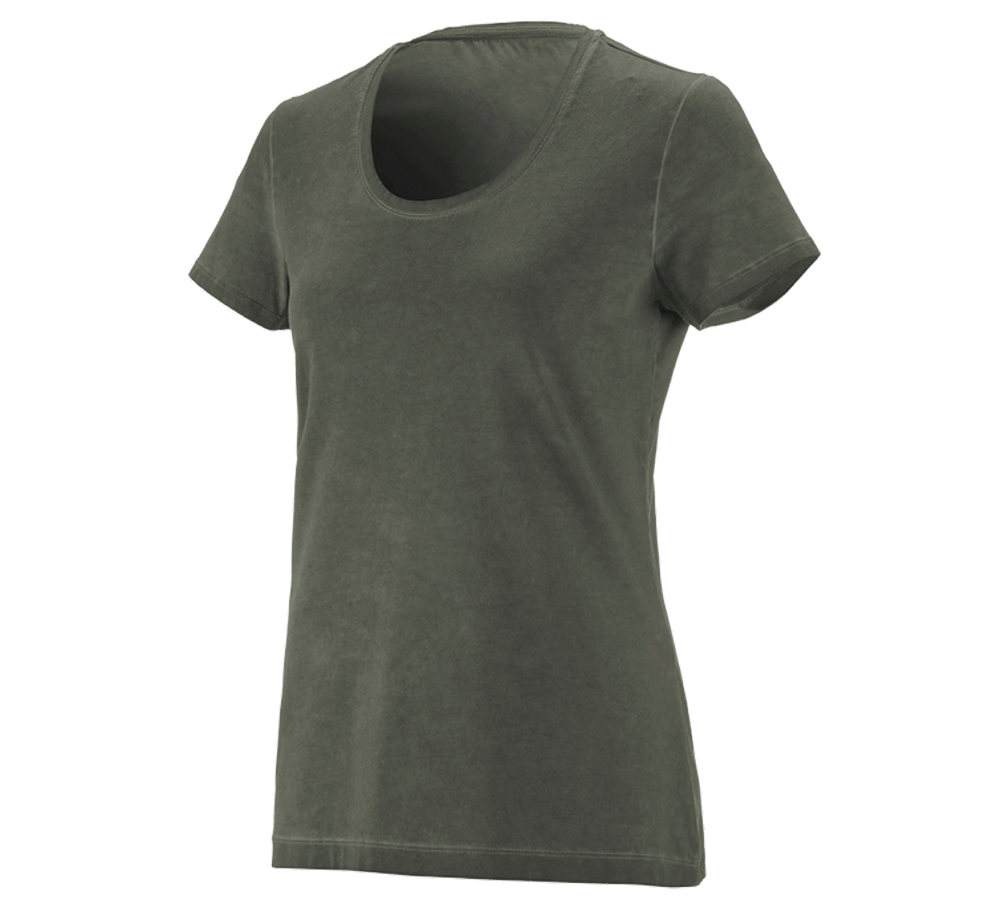 Hauts: e.s. T-Shirt vintage cotton stretch, femmes + vert camouflage vintage