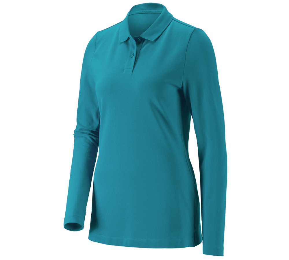 Shirts & Co.: e.s. Piqué-Polo Longsleeve cotton stretch,Damen + ozean