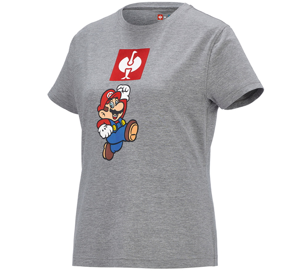 Shirts & Co.: Super Mario T-Shirt, Damen + graumeliert
