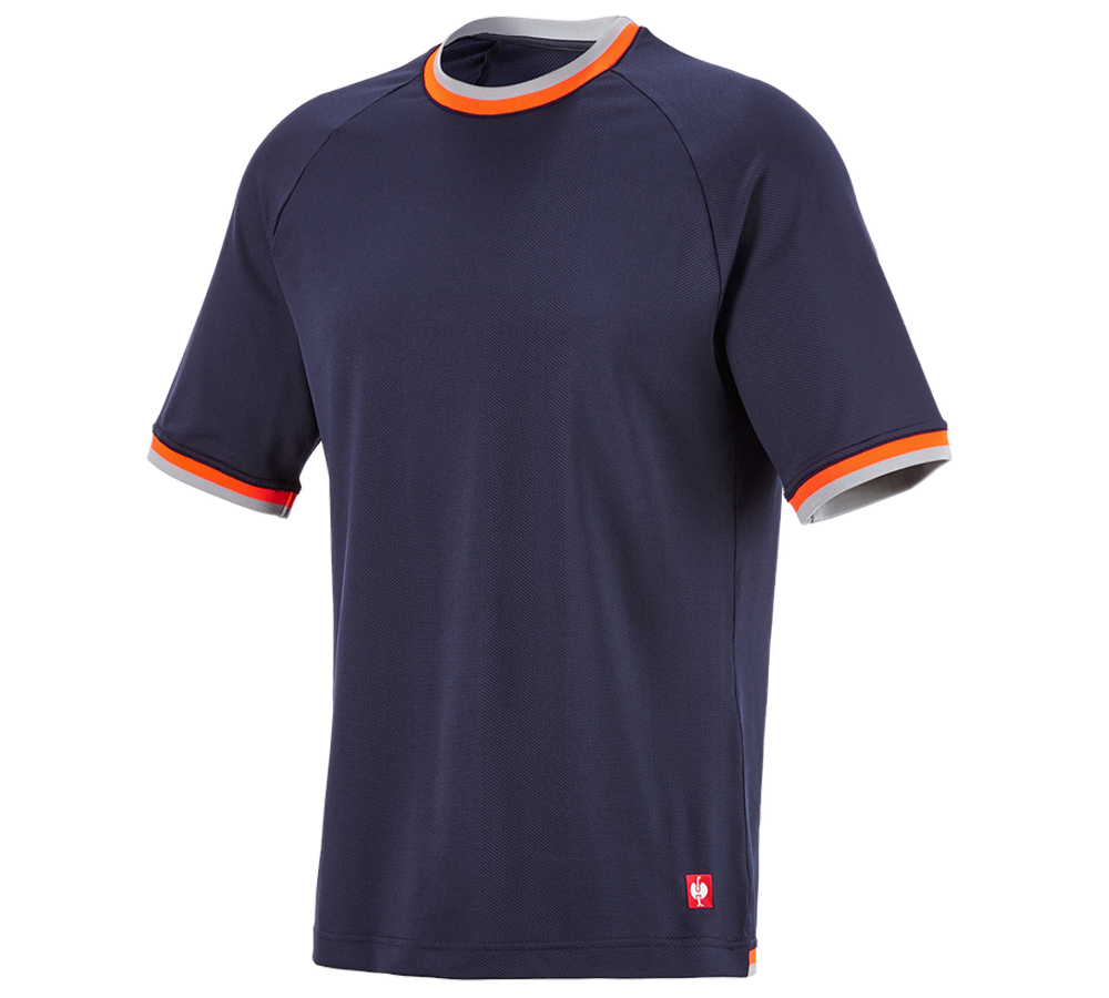 Vêtements: T-shirt fonctionnel e.s.ambition + bleu foncé/orange fluo
