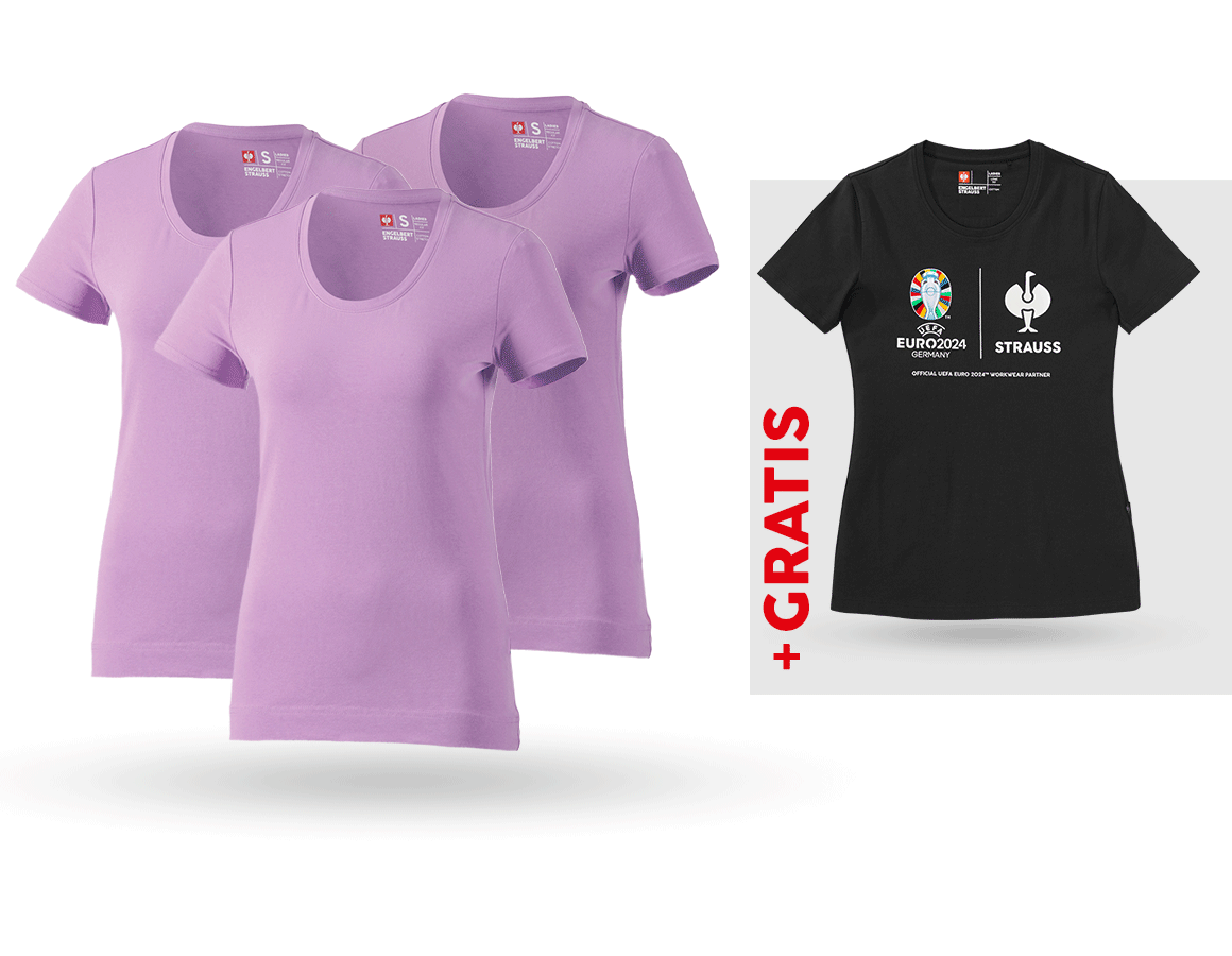 Bekleidung: SET: 3x T-Shirt cotton stretch, Damen + Shirt + lavendel